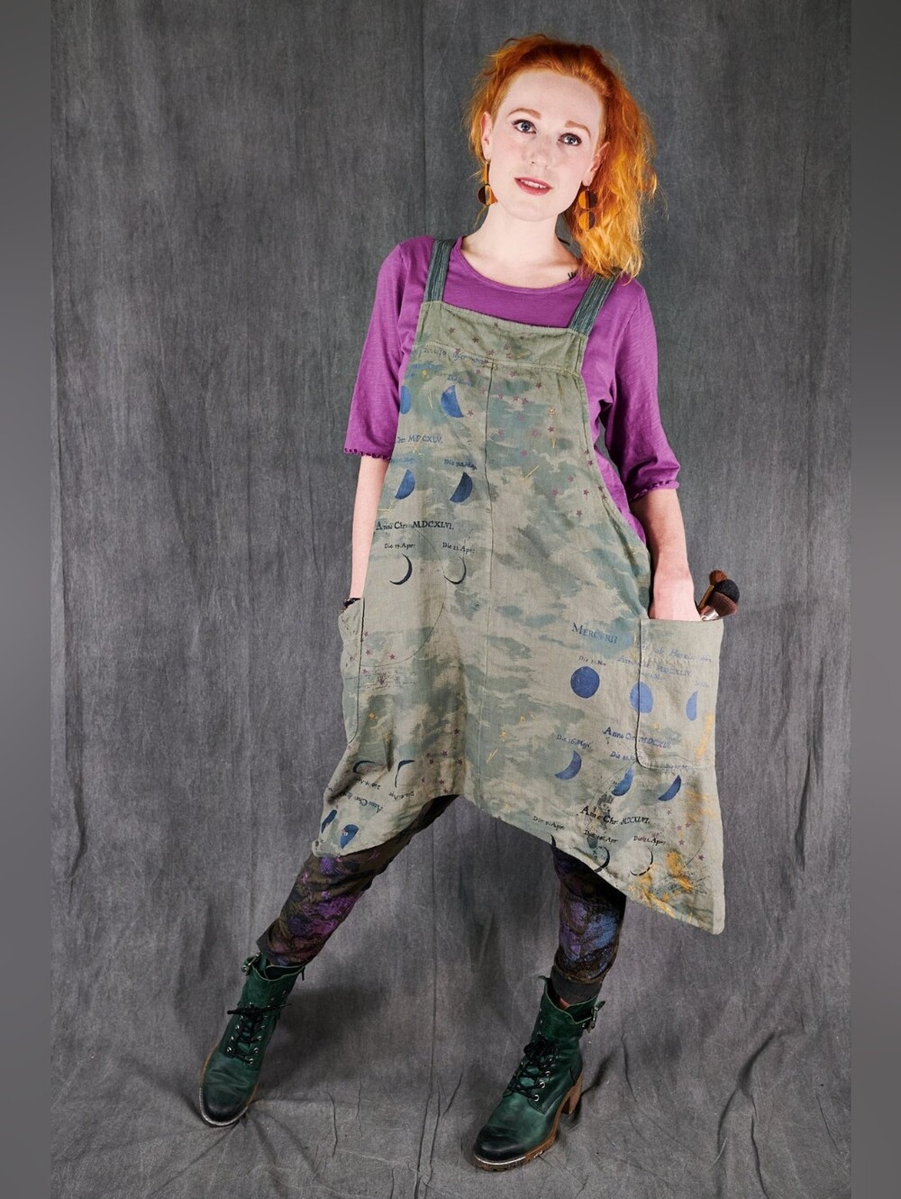 Blue Fish Linen Celestial MERCURY PHASES Midlayer Pinafore Dress | Lagenlook - Picture 3 of 12